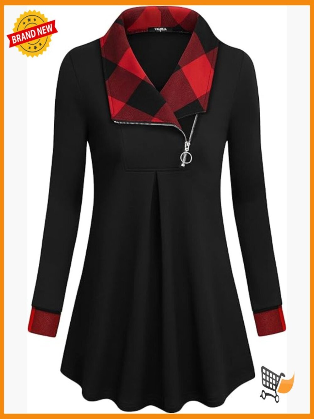Long Sleeve Zipper Lapel Tunic Sweatshirt with Pockets